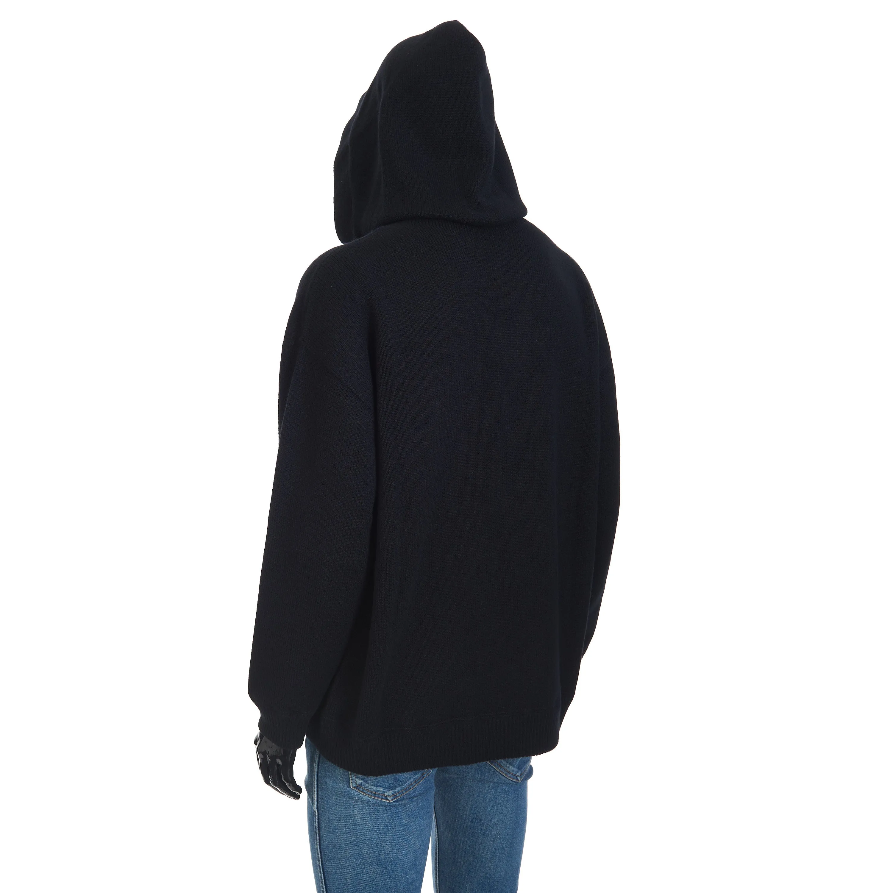 Oversized Hooded Zip-up Sweater In Black Sporty Wool And Cashmere