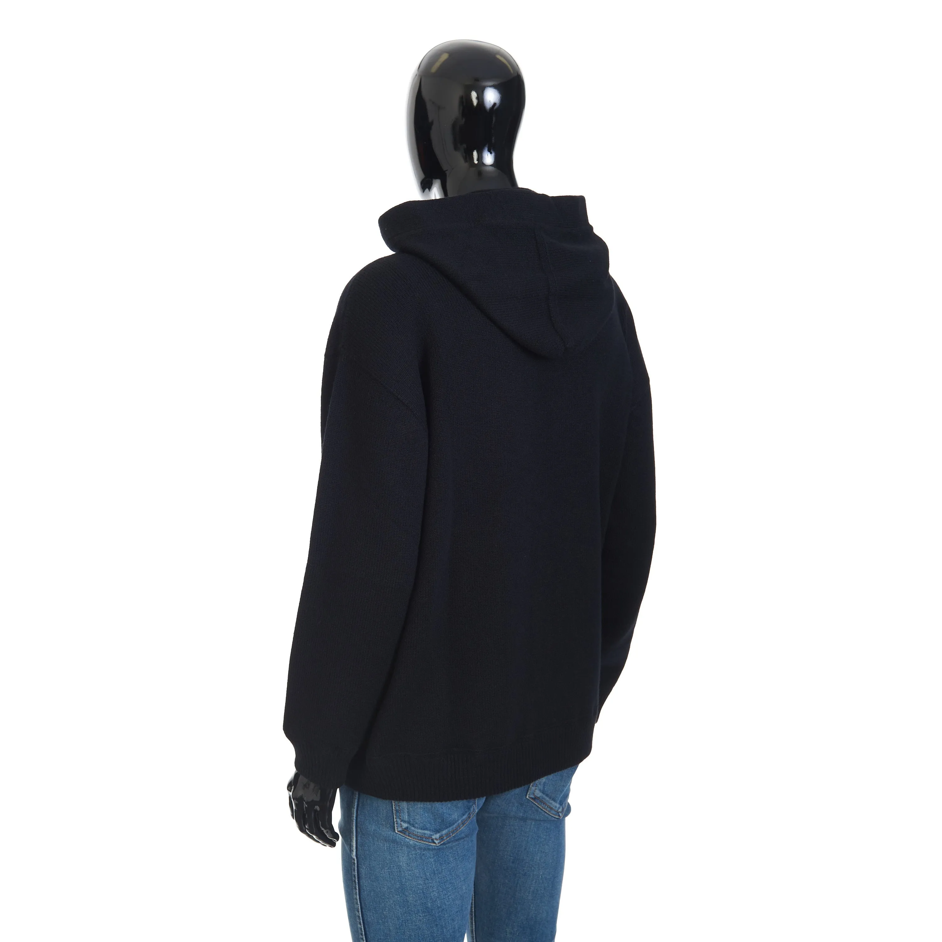 Oversized Hooded Zip-up Sweater In Black Sporty Wool And Cashmere