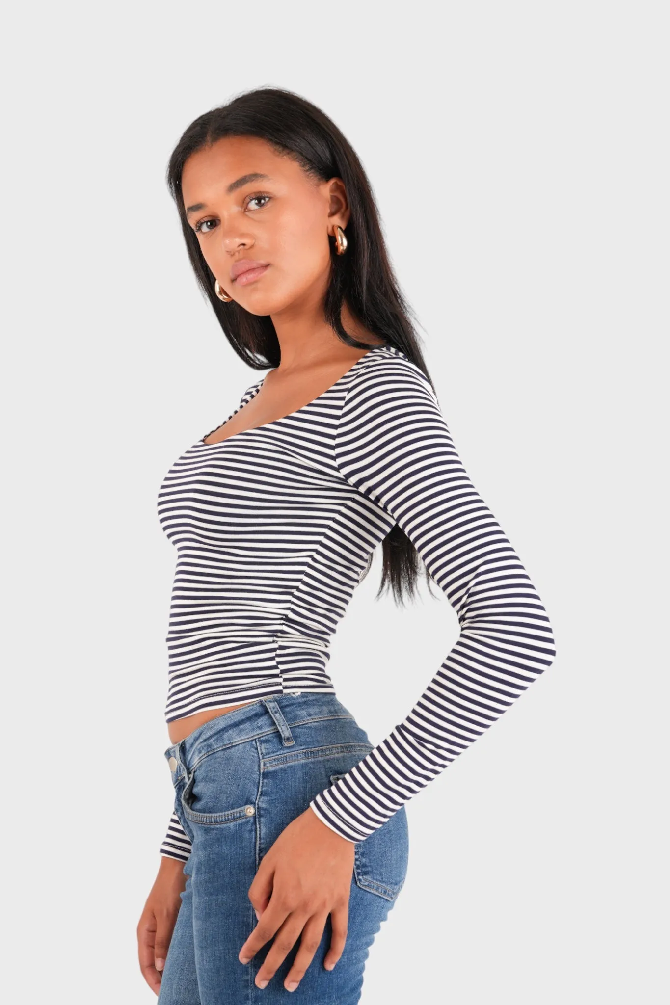 "Nola" top striped navy