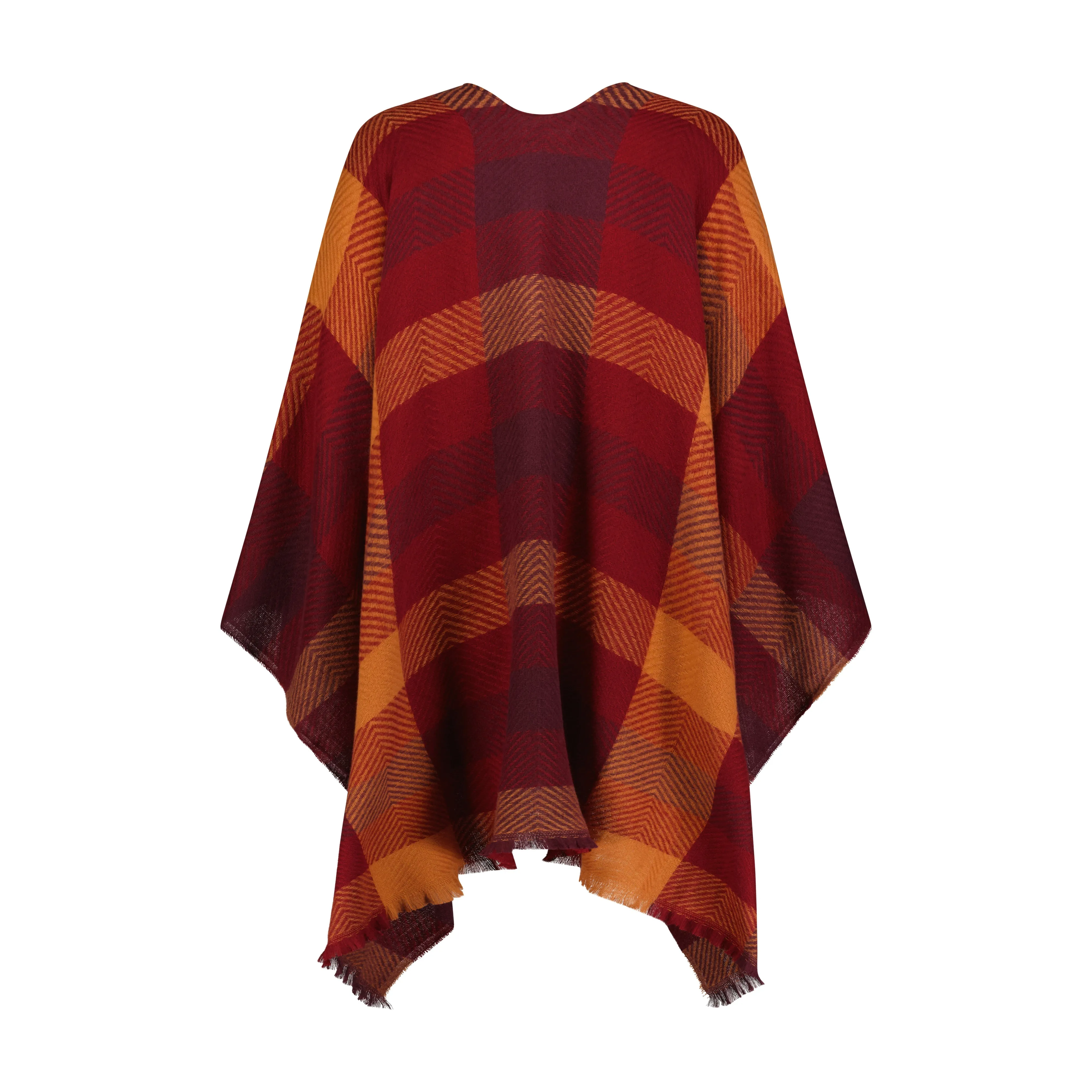 Rampage Women's Checkerboard Plaid Herringbone Woven Ruana Open Front Shawls - Stylish Wrap Cape