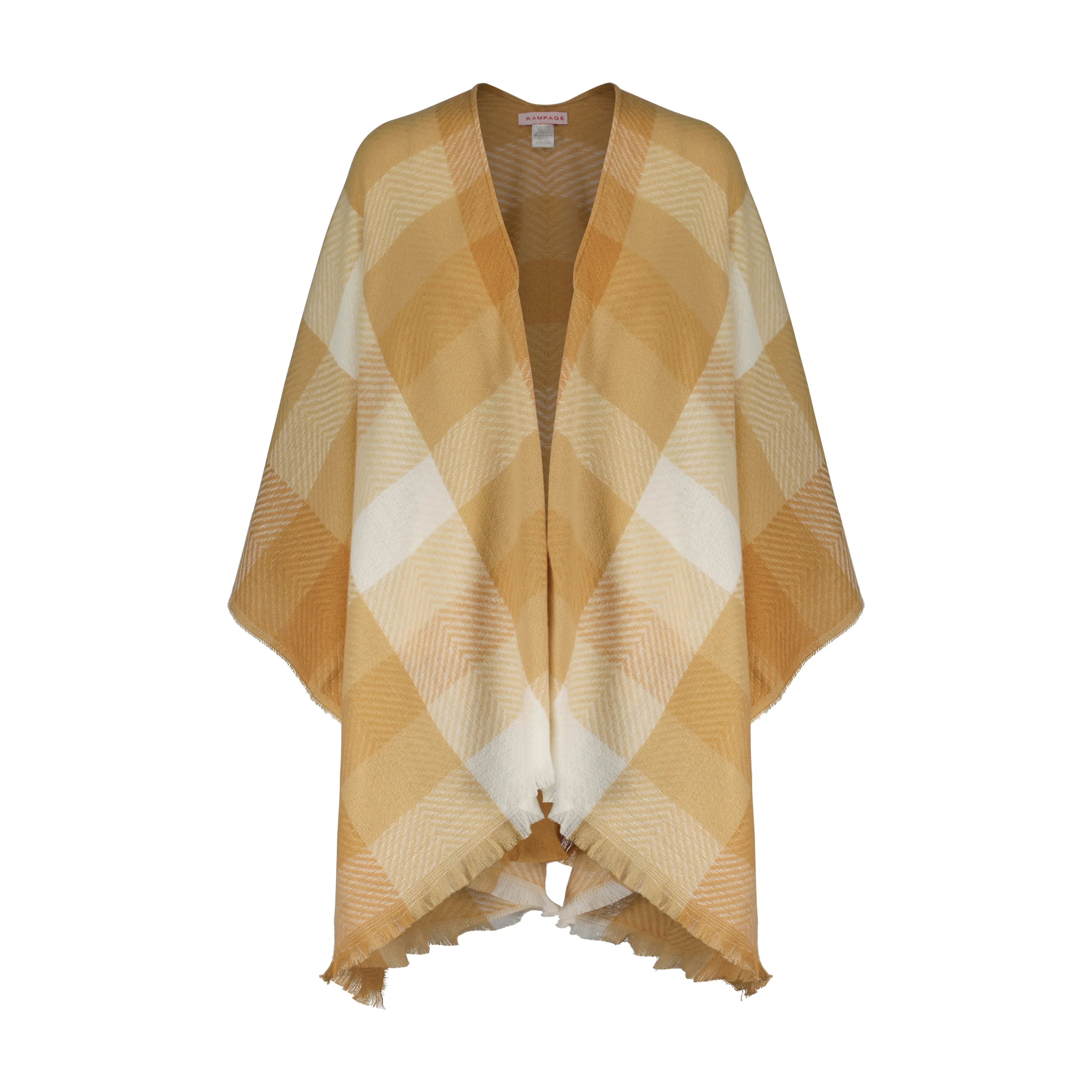 Rampage Women's Checkerboard Plaid Herringbone Woven Ruana Open Front Shawls - Stylish Wrap Cape