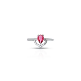 Red Stone Stylish Silver Ring For Girl's