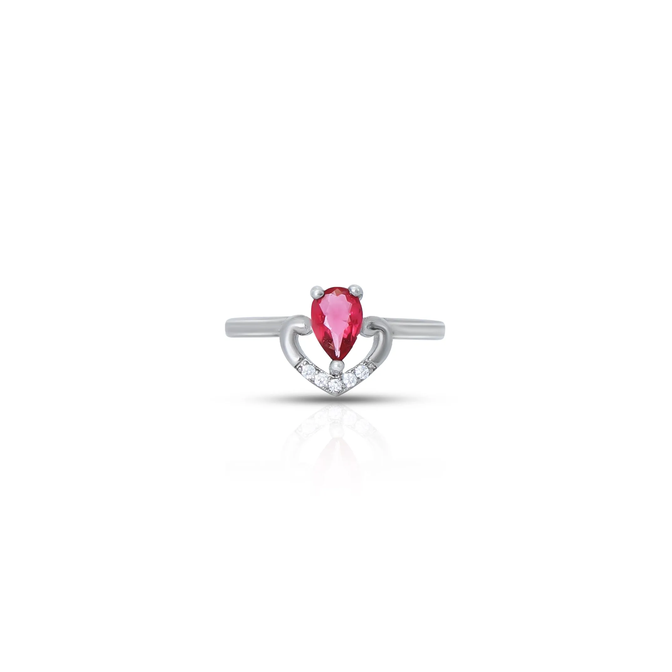 Red Stone Stylish Silver Ring For Girl's