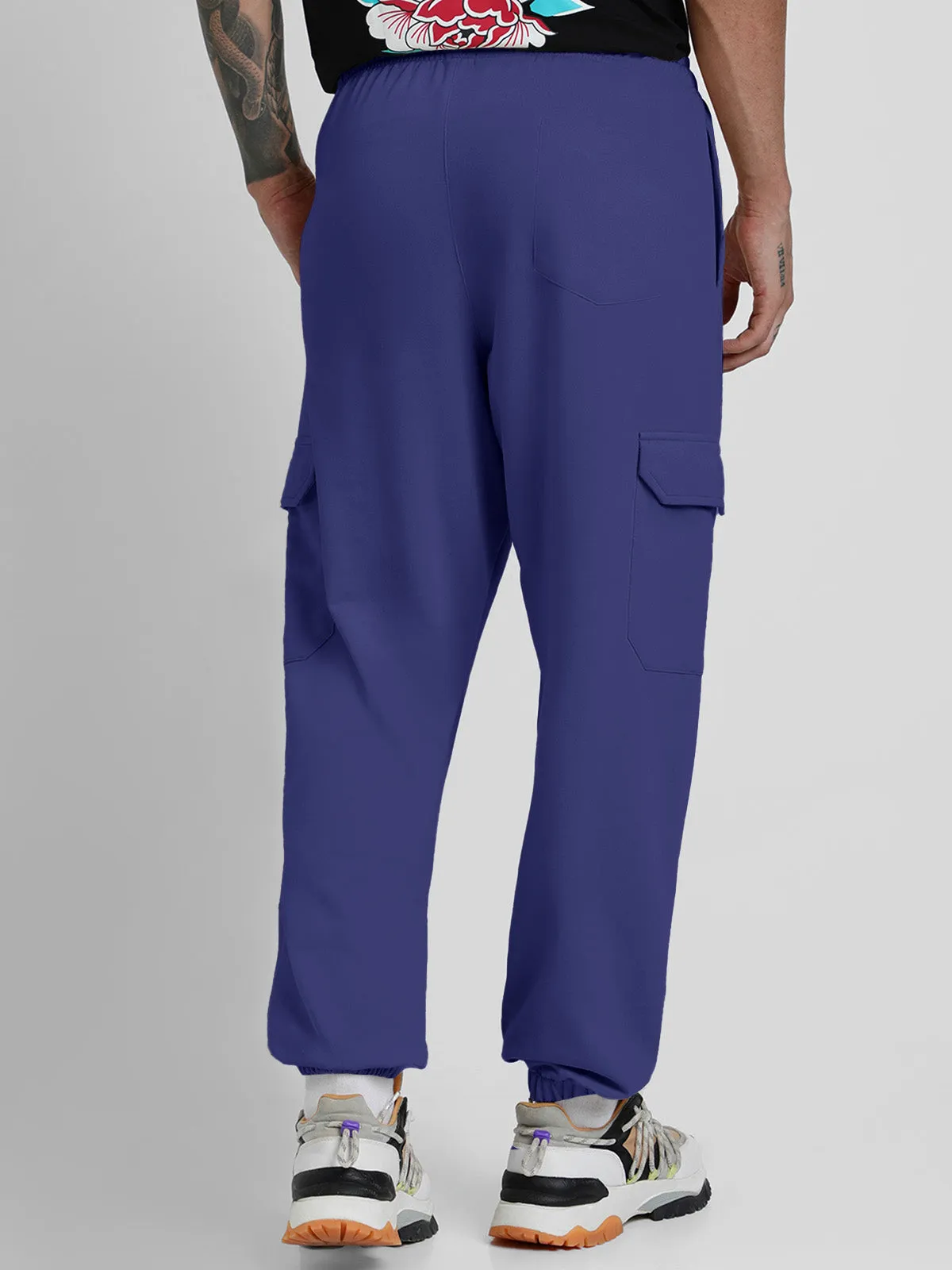 Skipper Blue Solid Baggy Fit Cargo Joggers