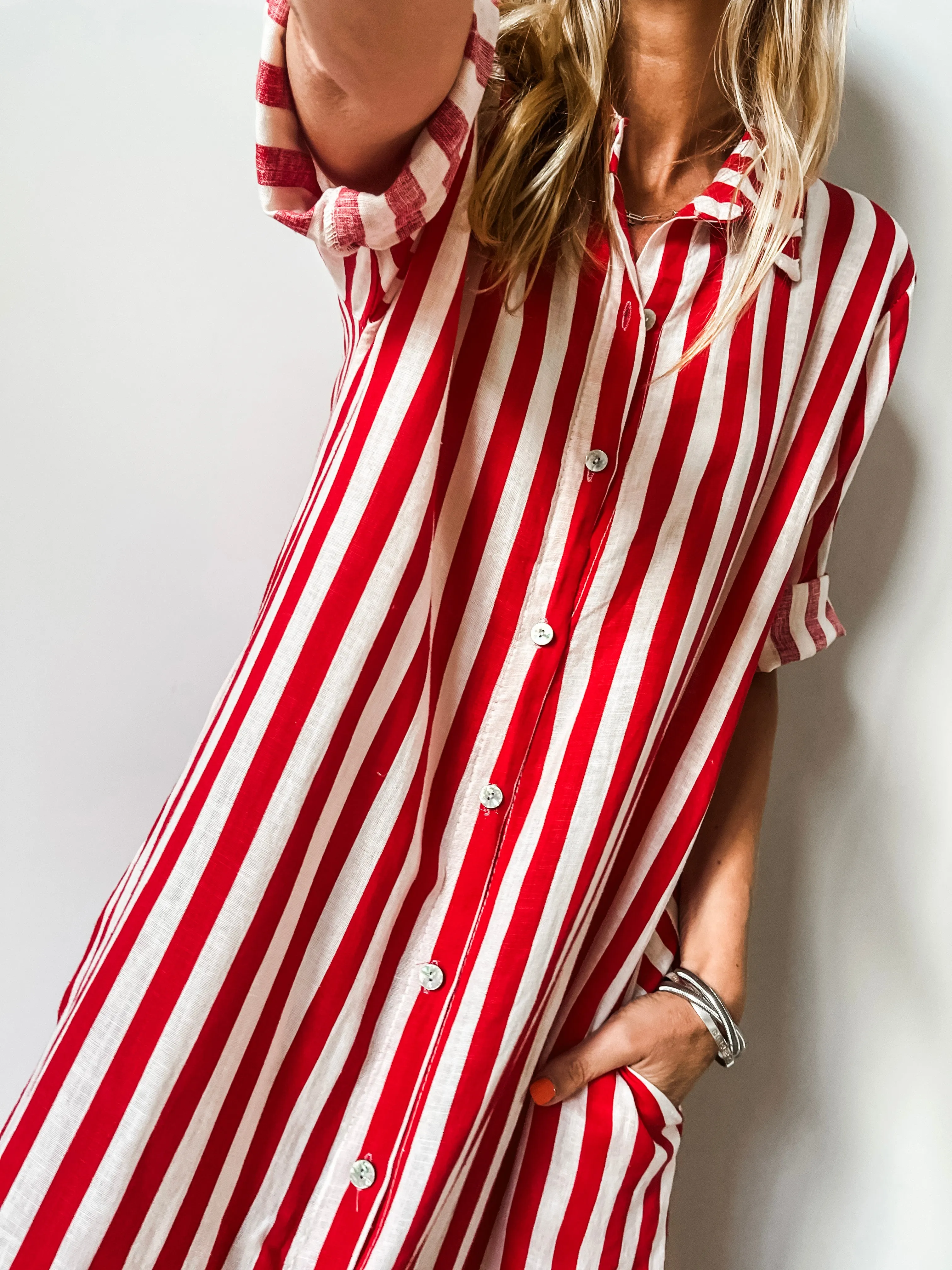 Stripe Linen Shirt Dress