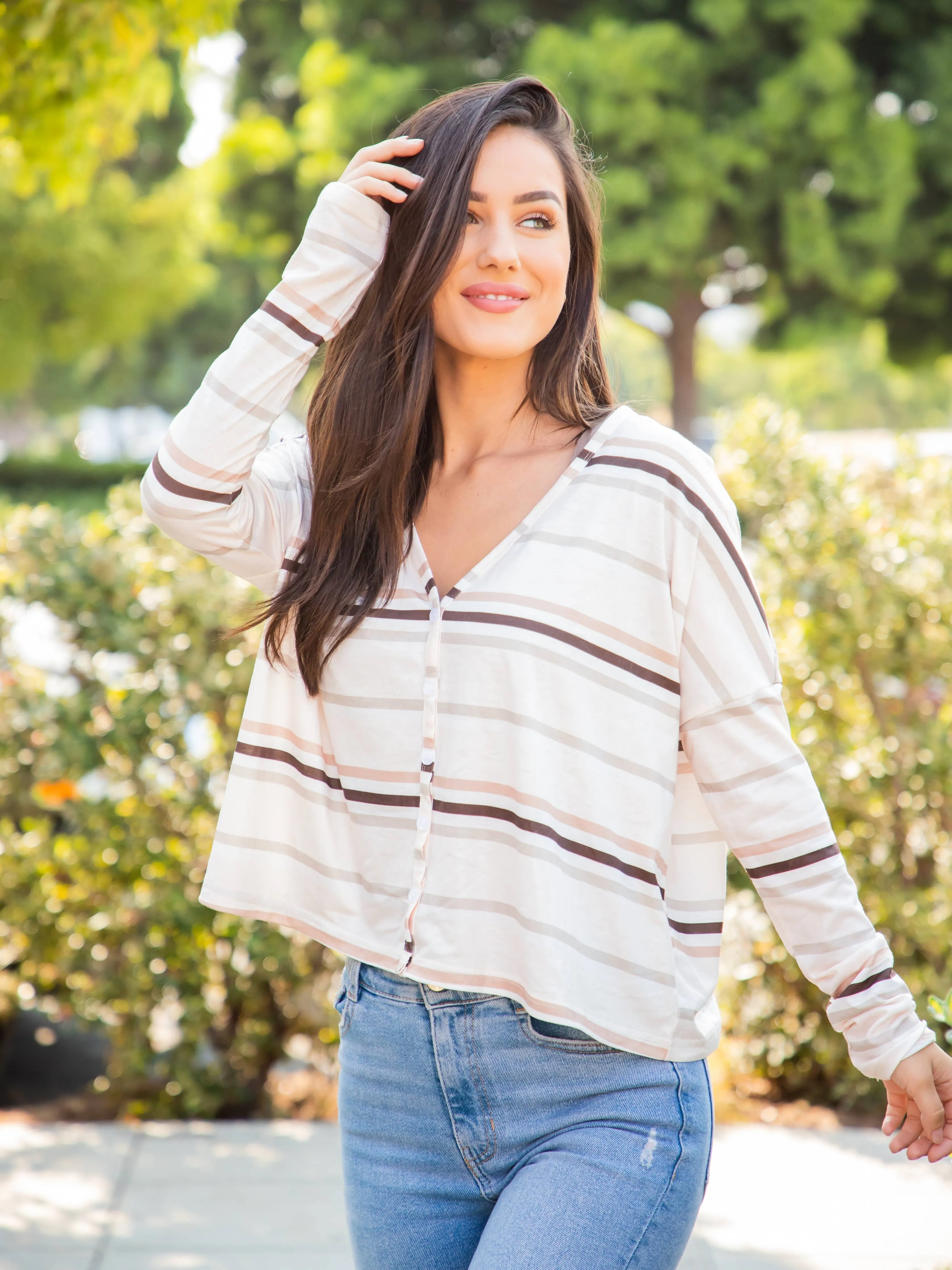 Striped Button Detail Top