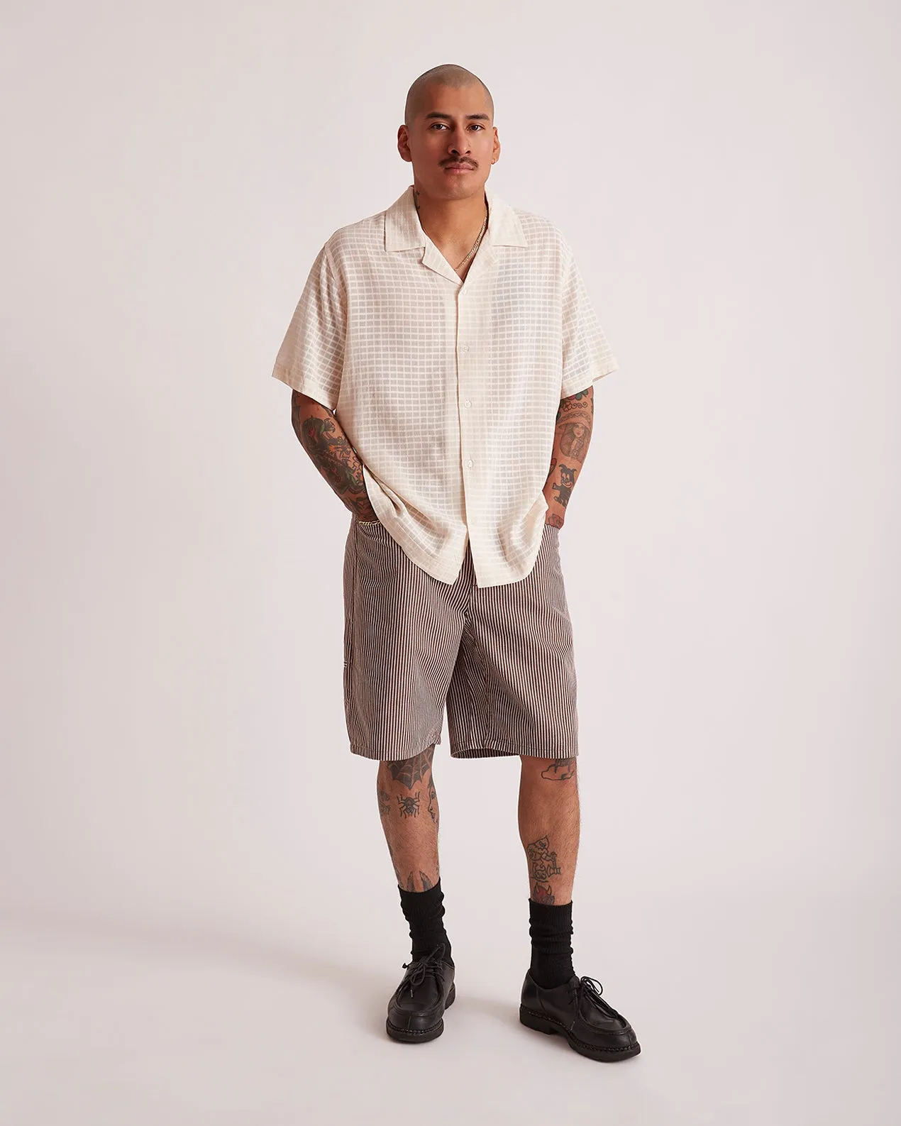 Striped Cotton Twill Carpenter Short