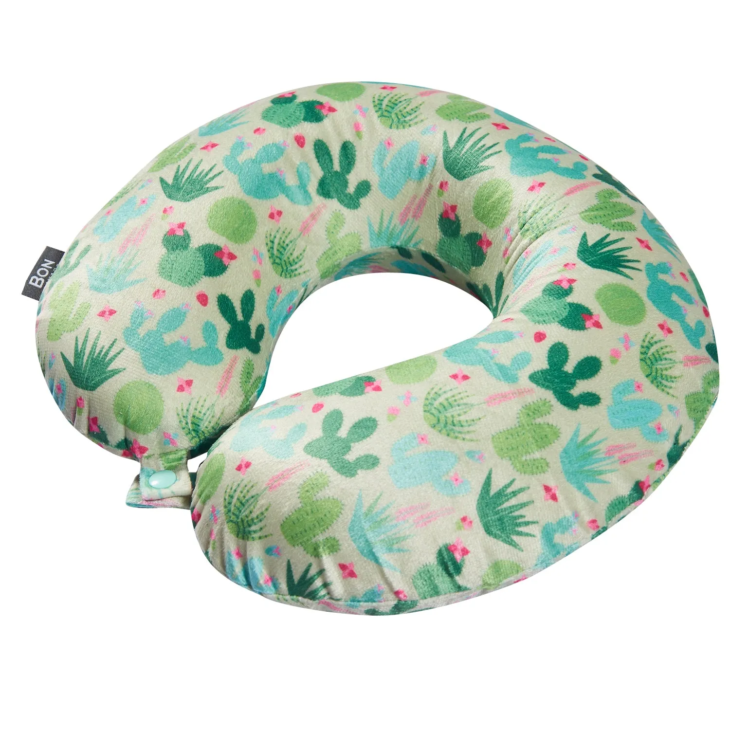 Stylish Pattern Design Memory Foam Travel Neck Pillow - Green Cactus