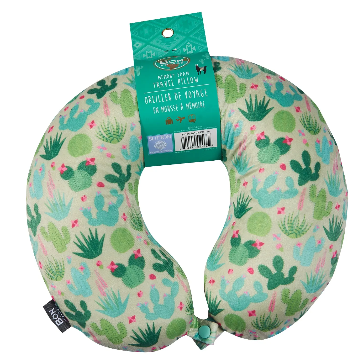 Stylish Pattern Design Memory Foam Travel Neck Pillow - Green Cactus