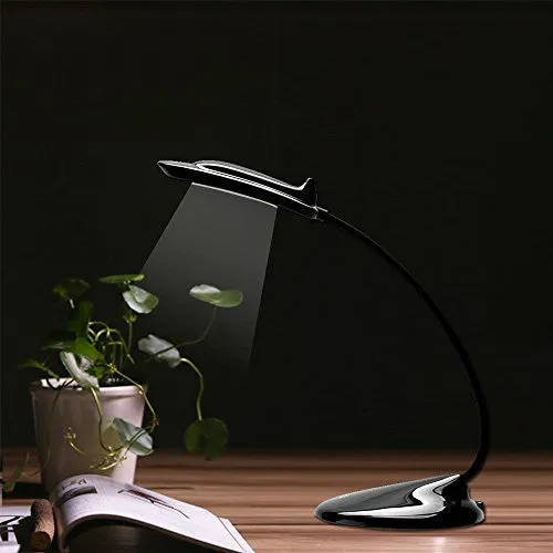 SUPERPRODUCTS LED DESK LAMP, MODERN STYLISH DOLPHIN DESIGNED PORTABLE BOOK READING LIGHT, LED EYE TABLE LAMP WITH THREE GEAR TOUCH CONTROL STUDYING,WORKING,CAMPING,USB CHARGING PORT - BLACK