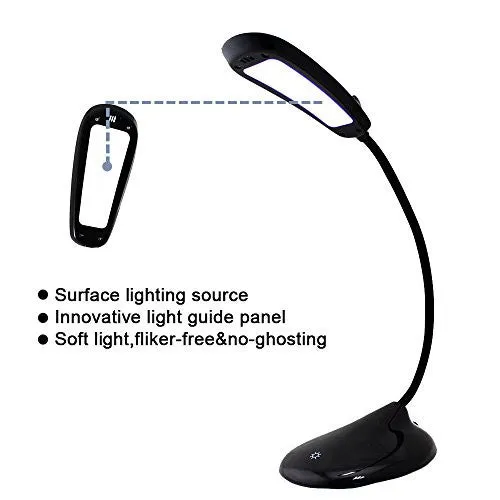 SUPERPRODUCTS LED DESK LAMP, MODERN STYLISH DOLPHIN DESIGNED PORTABLE BOOK READING LIGHT, LED EYE TABLE LAMP WITH THREE GEAR TOUCH CONTROL STUDYING,WORKING,CAMPING,USB CHARGING PORT - BLACK