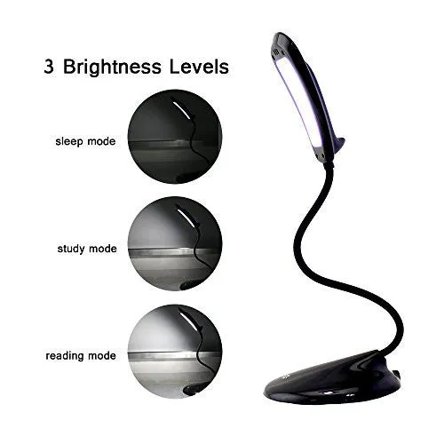 SUPERPRODUCTS LED DESK LAMP, MODERN STYLISH DOLPHIN DESIGNED PORTABLE BOOK READING LIGHT, LED EYE TABLE LAMP WITH THREE GEAR TOUCH CONTROL STUDYING,WORKING,CAMPING,USB CHARGING PORT - BLACK