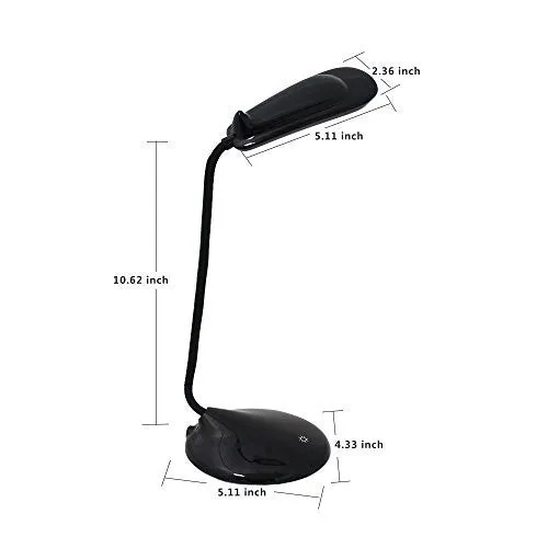 SUPERPRODUCTS LED DESK LAMP, MODERN STYLISH DOLPHIN DESIGNED PORTABLE BOOK READING LIGHT, LED EYE TABLE LAMP WITH THREE GEAR TOUCH CONTROL STUDYING,WORKING,CAMPING,USB CHARGING PORT - BLACK