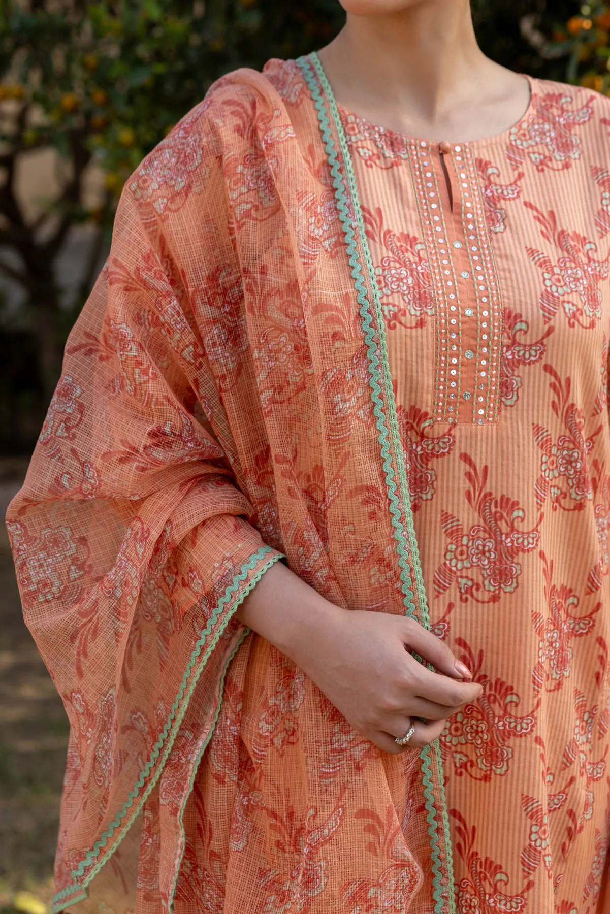 Tangerine Striped Kurta