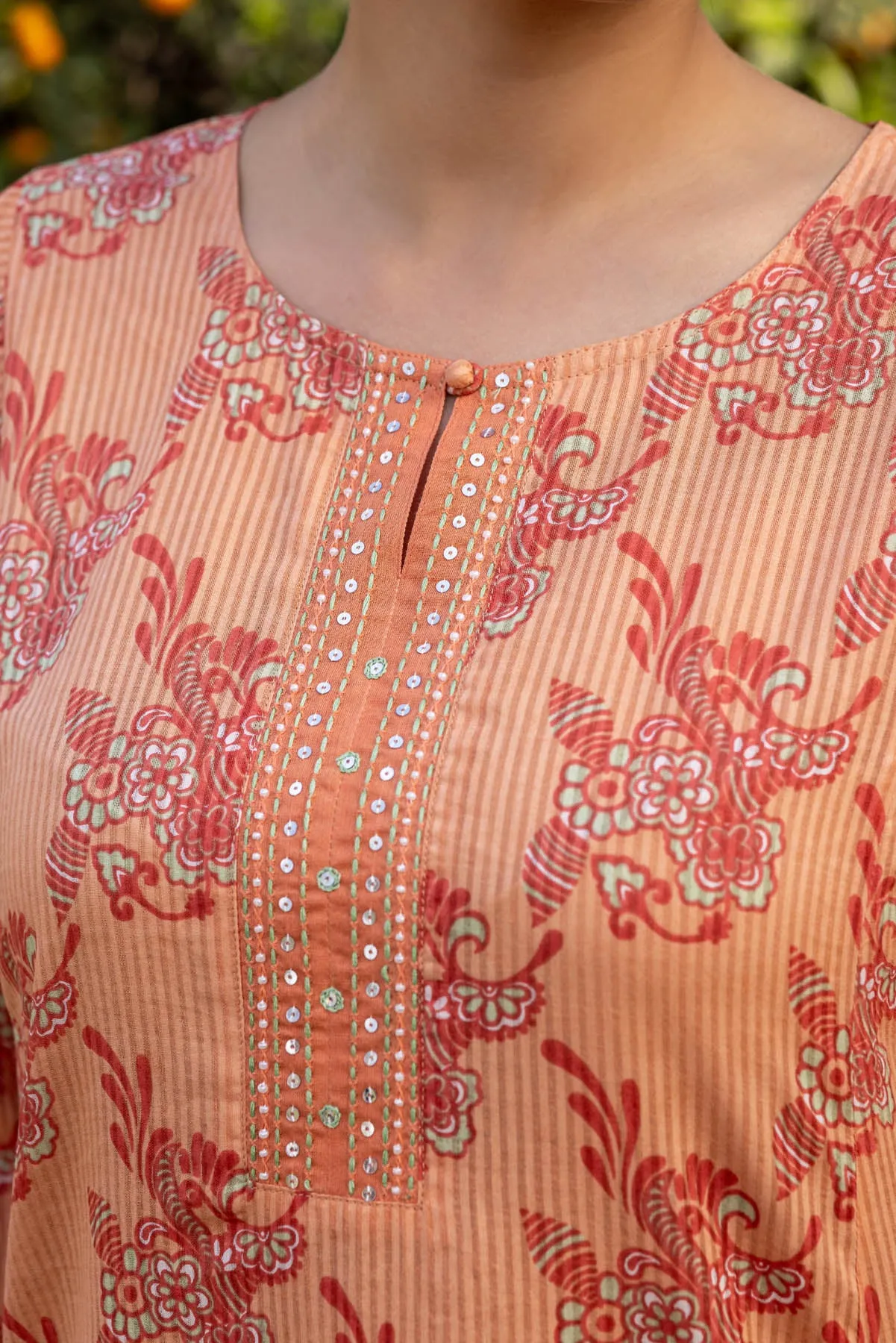 Tangerine Striped Kurta