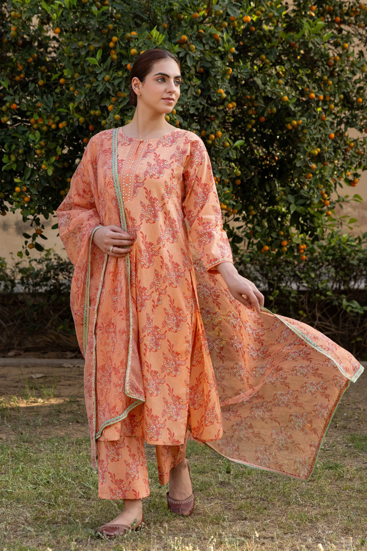 Tangerine Striped Kurta