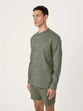 The All Day Shirt Linen Collarless || Olive | Linen