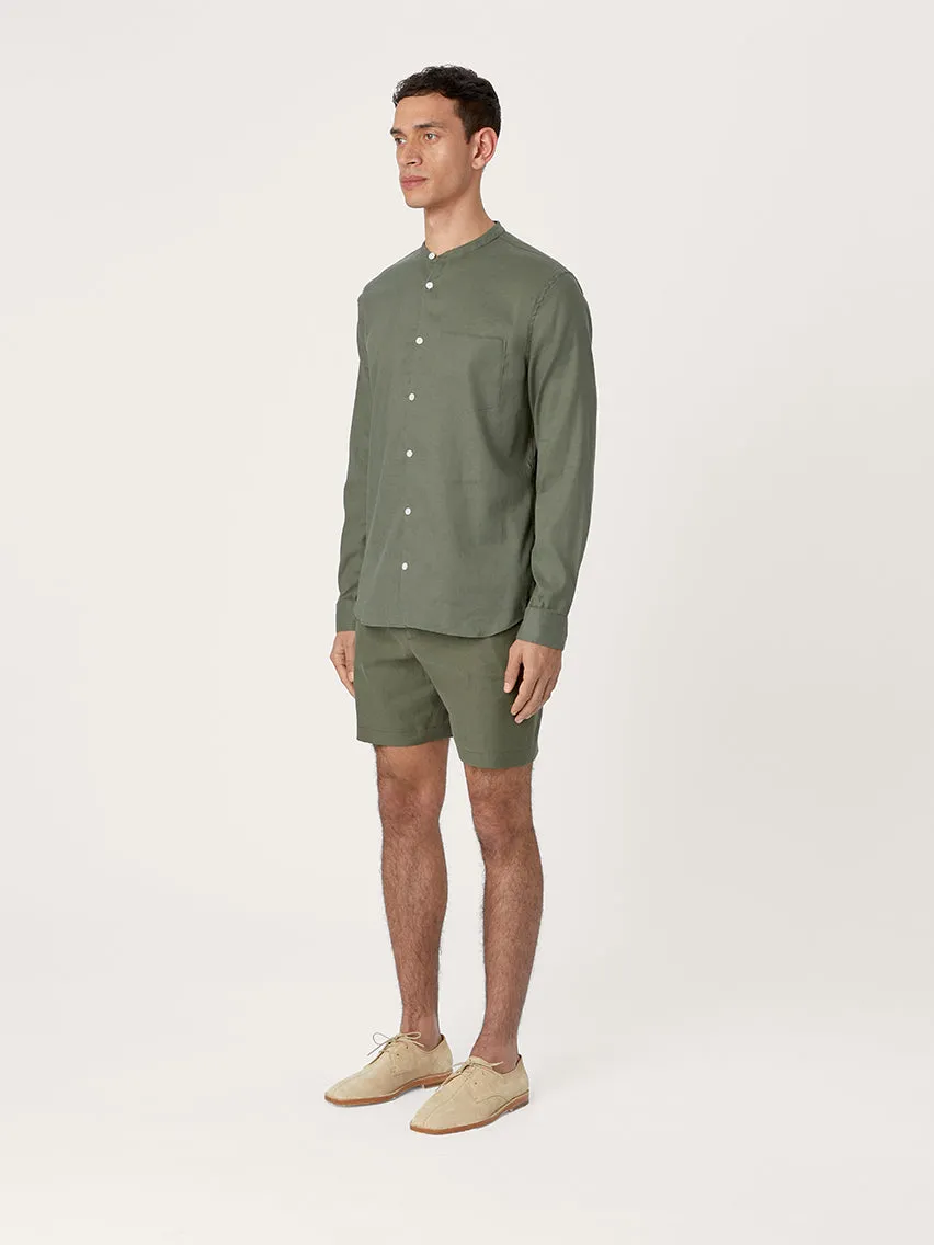 The All Day Shirt Linen Collarless || Olive | Linen