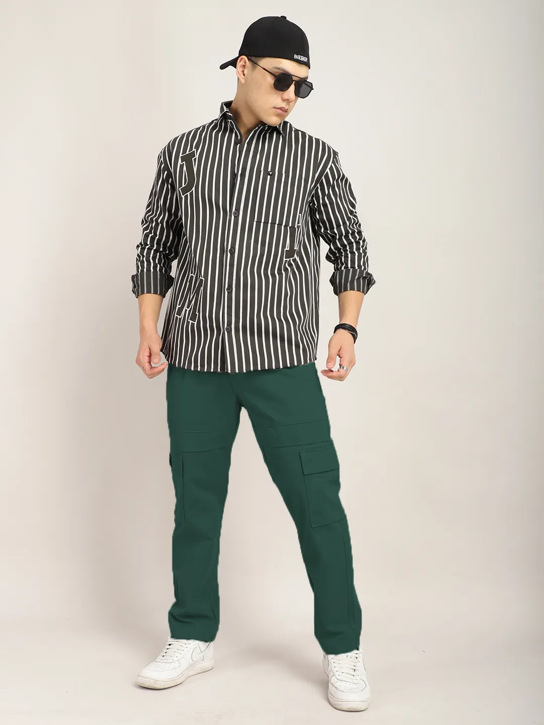 Trippy Royal Green Baggy Fit Denim Cargo