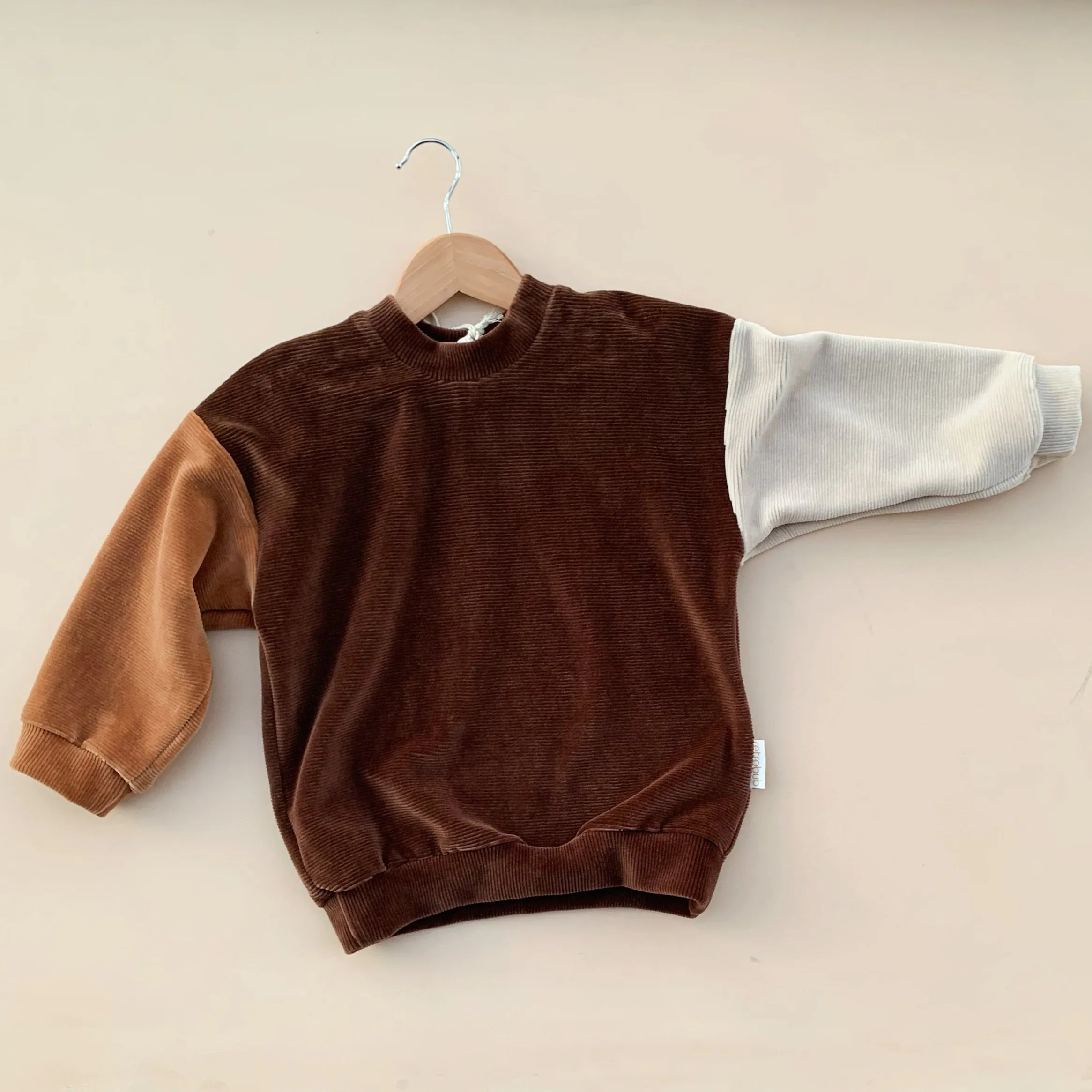 VELOUR RIB baggy jumper -COCOA-CREAM-FAWN