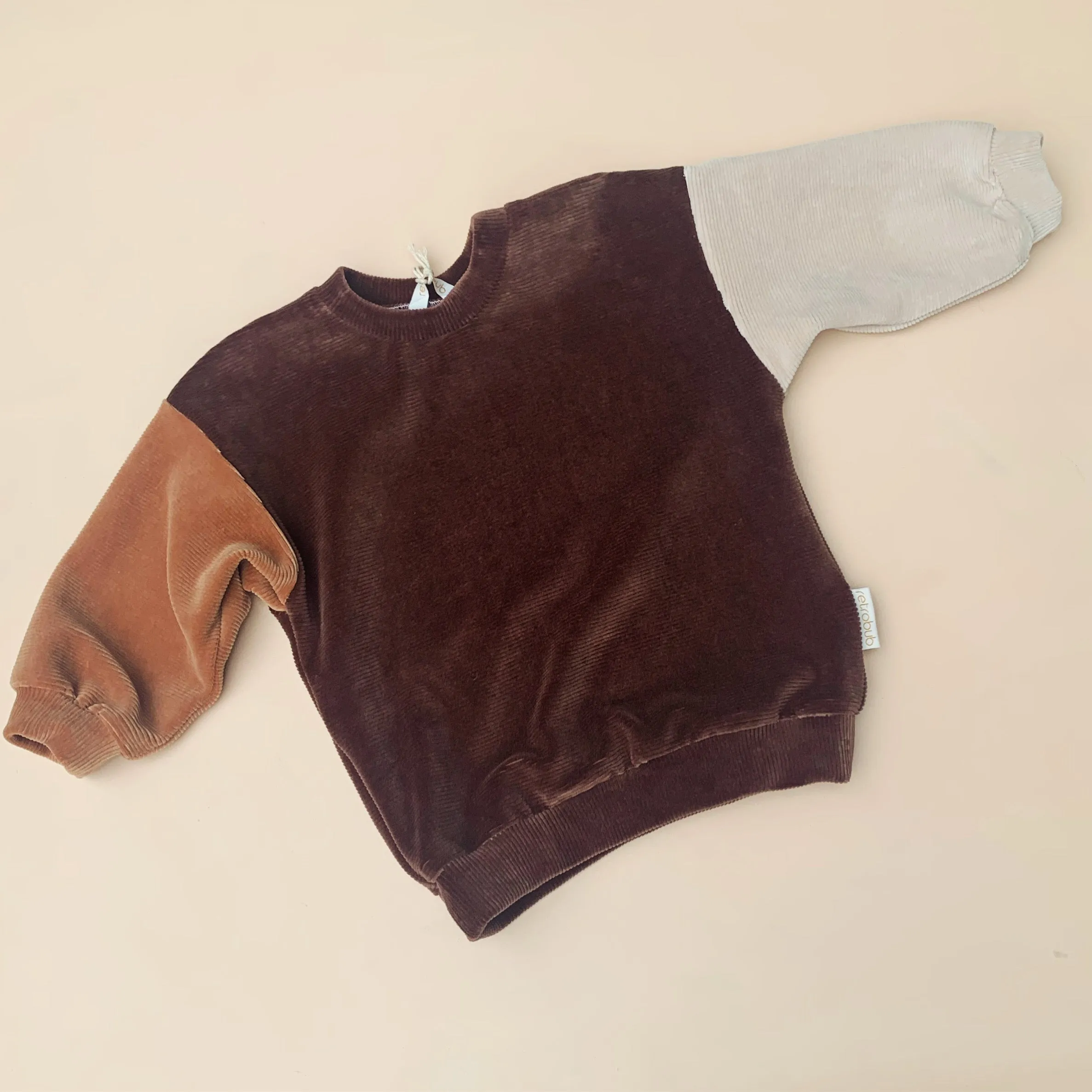 VELOUR RIB baggy jumper -COCOA-CREAM-FAWN