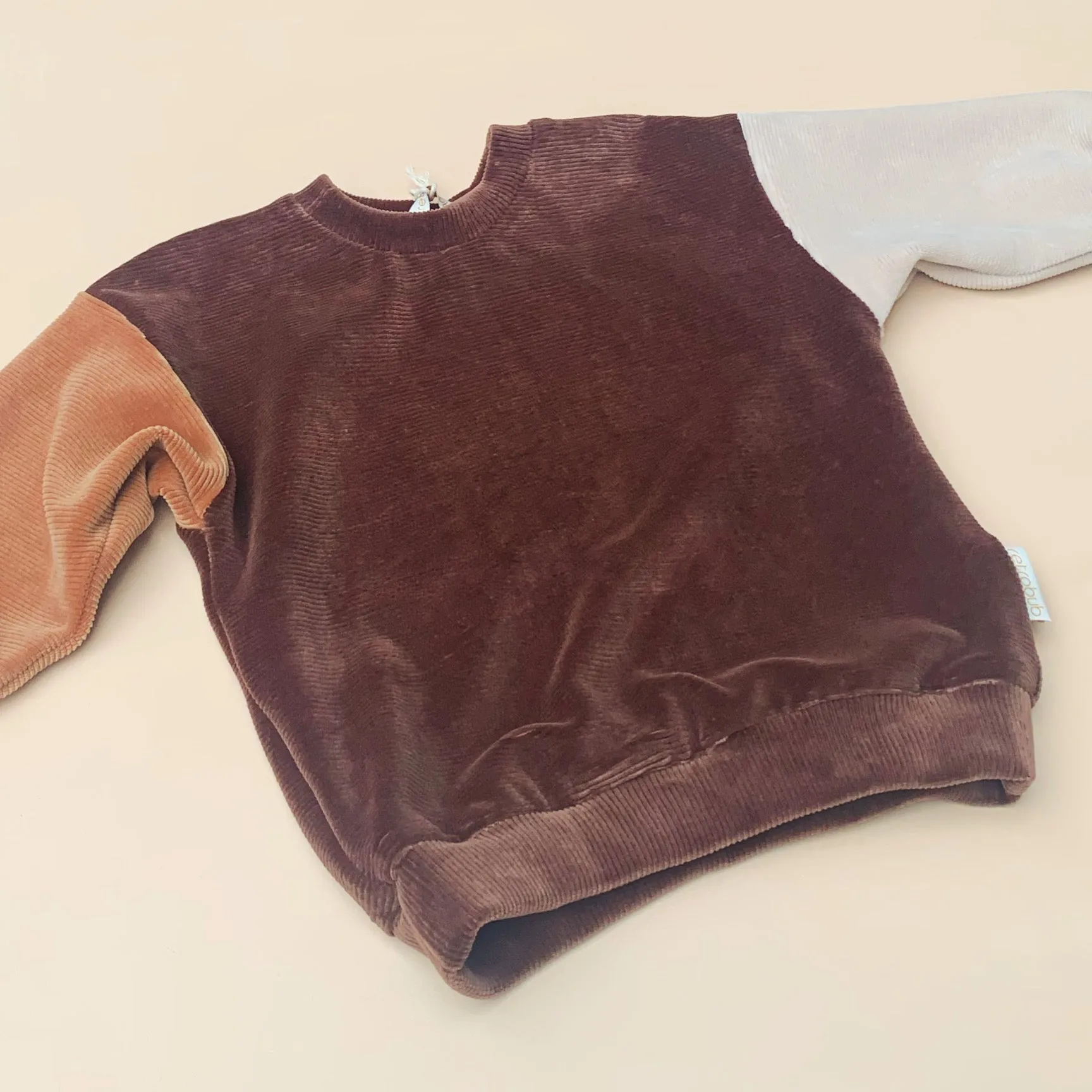 VELOUR RIB baggy jumper -COCOA-CREAM-FAWN