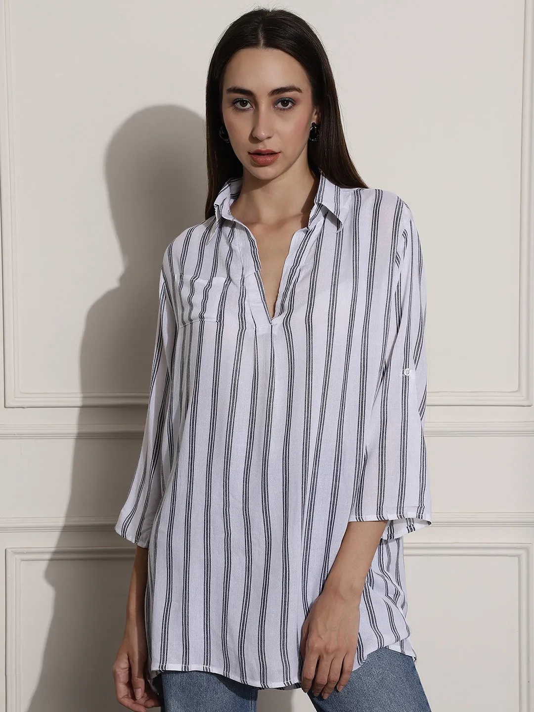 White Striped Regular Fit Top