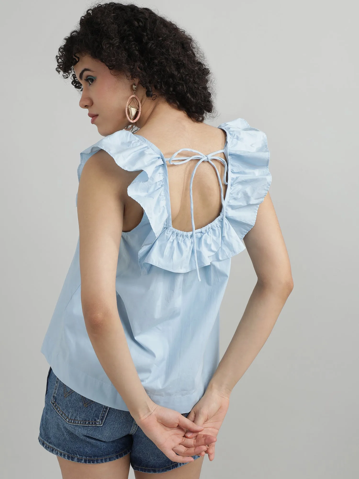 Women Cotton Blue Relaxed Top