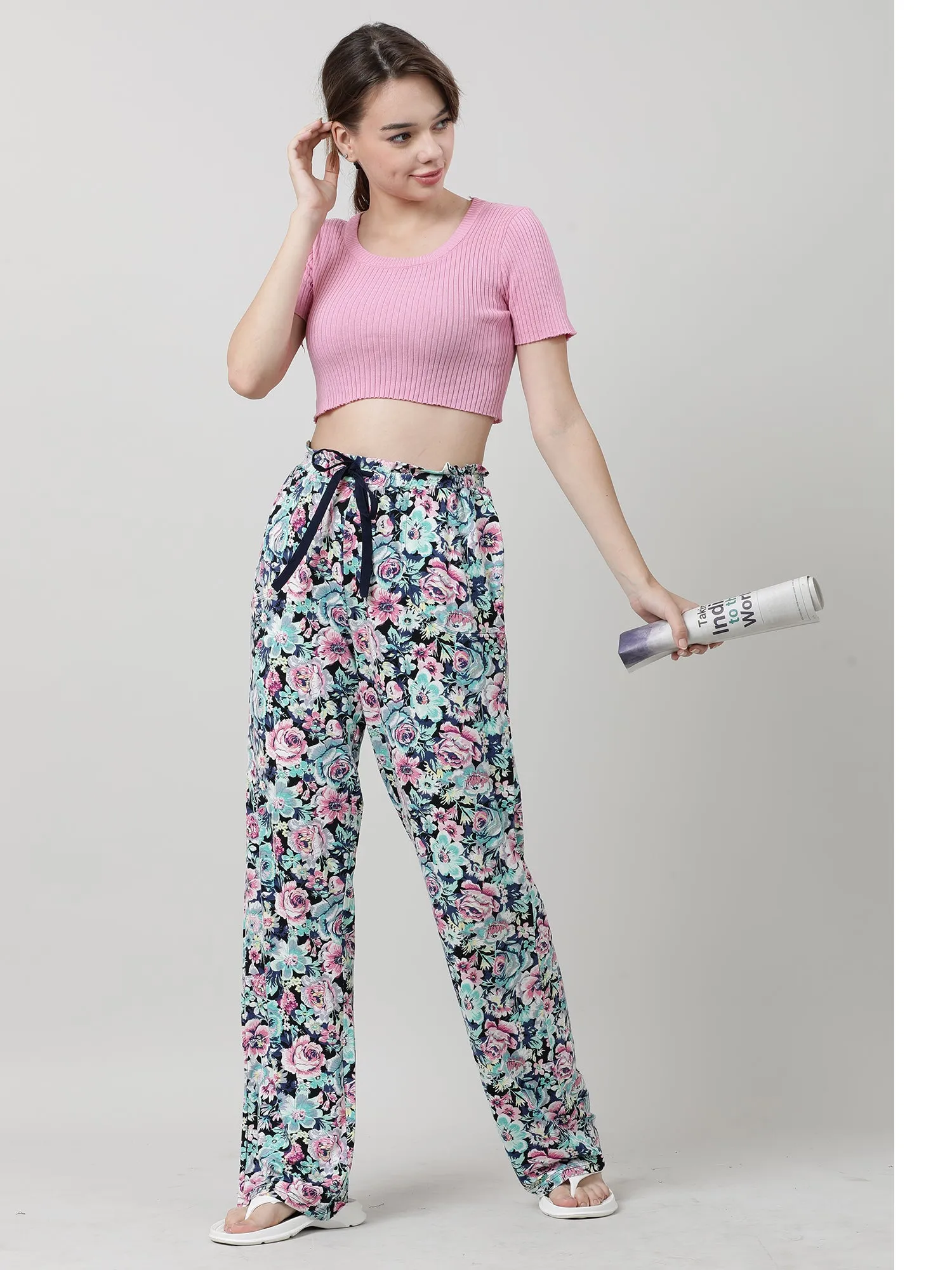 Women Green Floral Print Lounge Pants