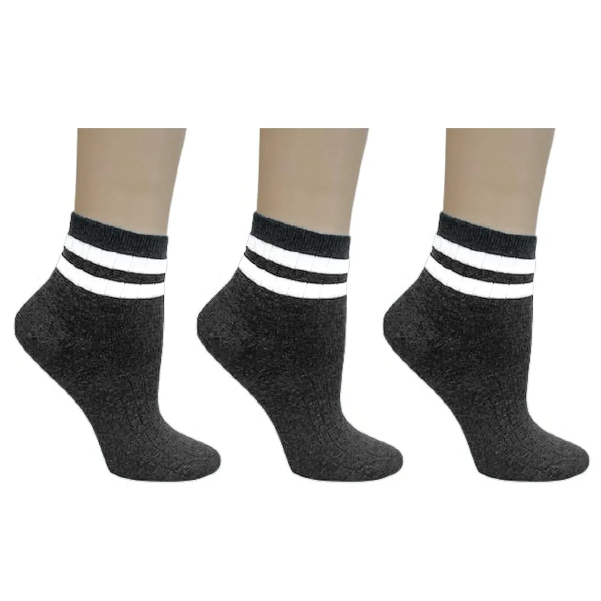 Women's Bamboo Quarter Hi Performance Socks Striped Ankle and Sporty