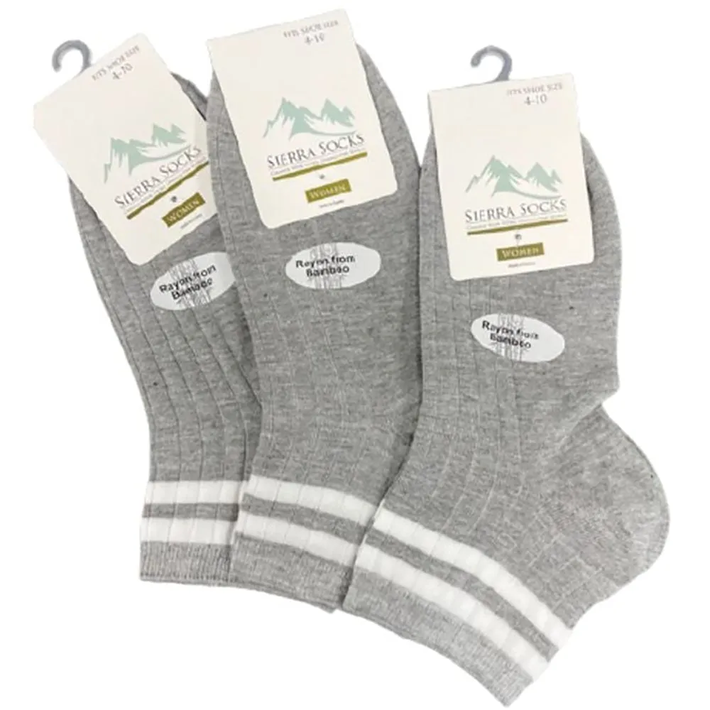 Women's Bamboo Quarter Hi Performance Socks Striped Ankle and Sporty