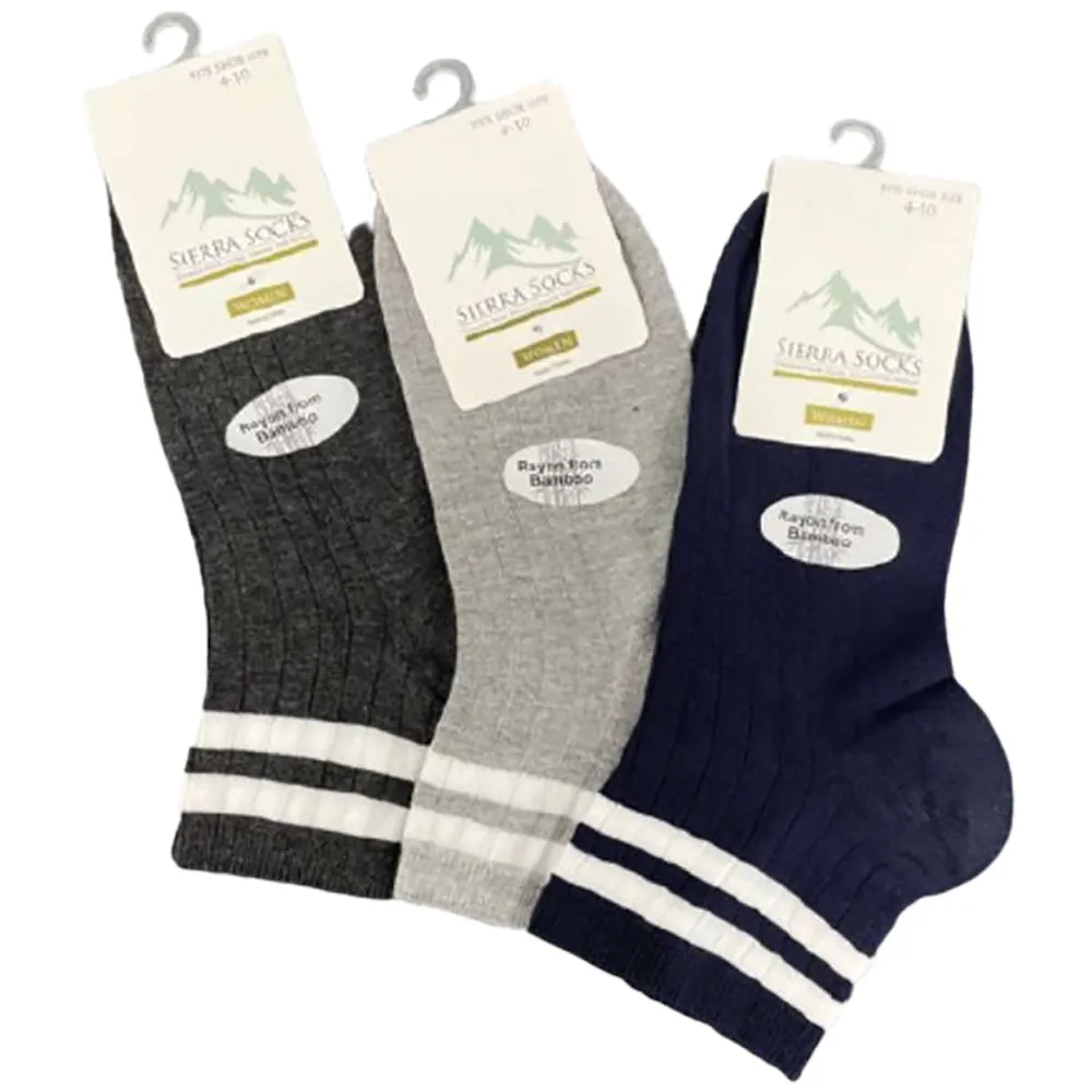 Women's Bamboo Quarter Hi Performance Socks Striped Ankle and Sporty