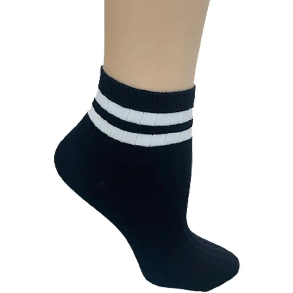 Women's Bamboo Quarter Hi Performance Socks Striped Ankle and Sporty