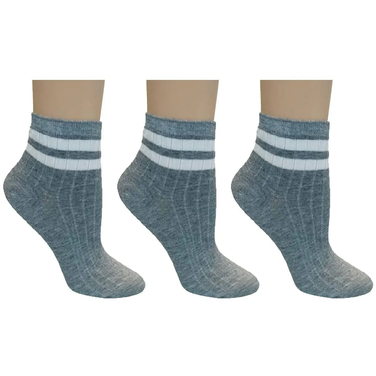 Women's Bamboo Quarter Hi Performance Socks Striped Ankle and Sporty