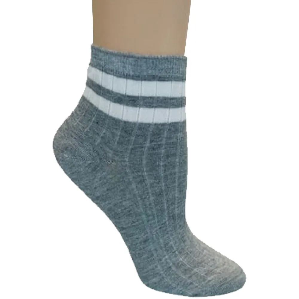 Women's Bamboo Quarter Hi Performance Socks Striped Ankle and Sporty