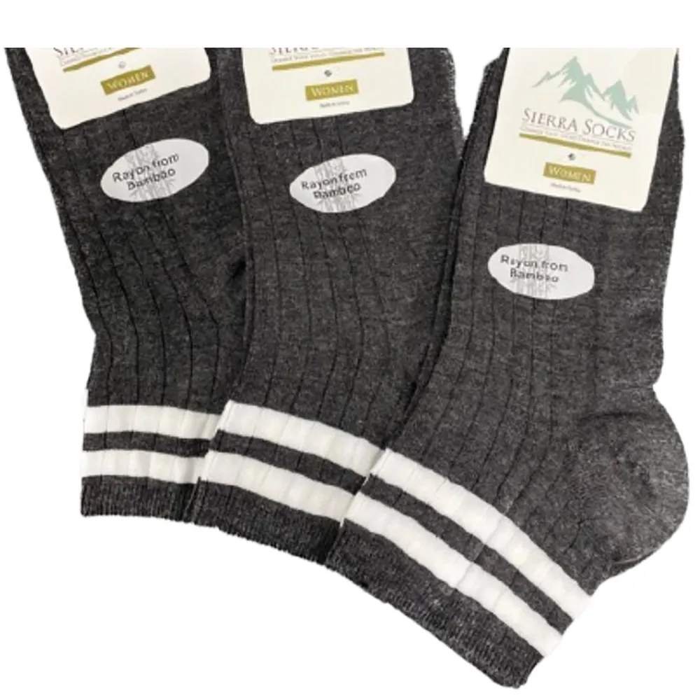 Women's Bamboo Quarter Hi Performance Socks Striped Ankle and Sporty