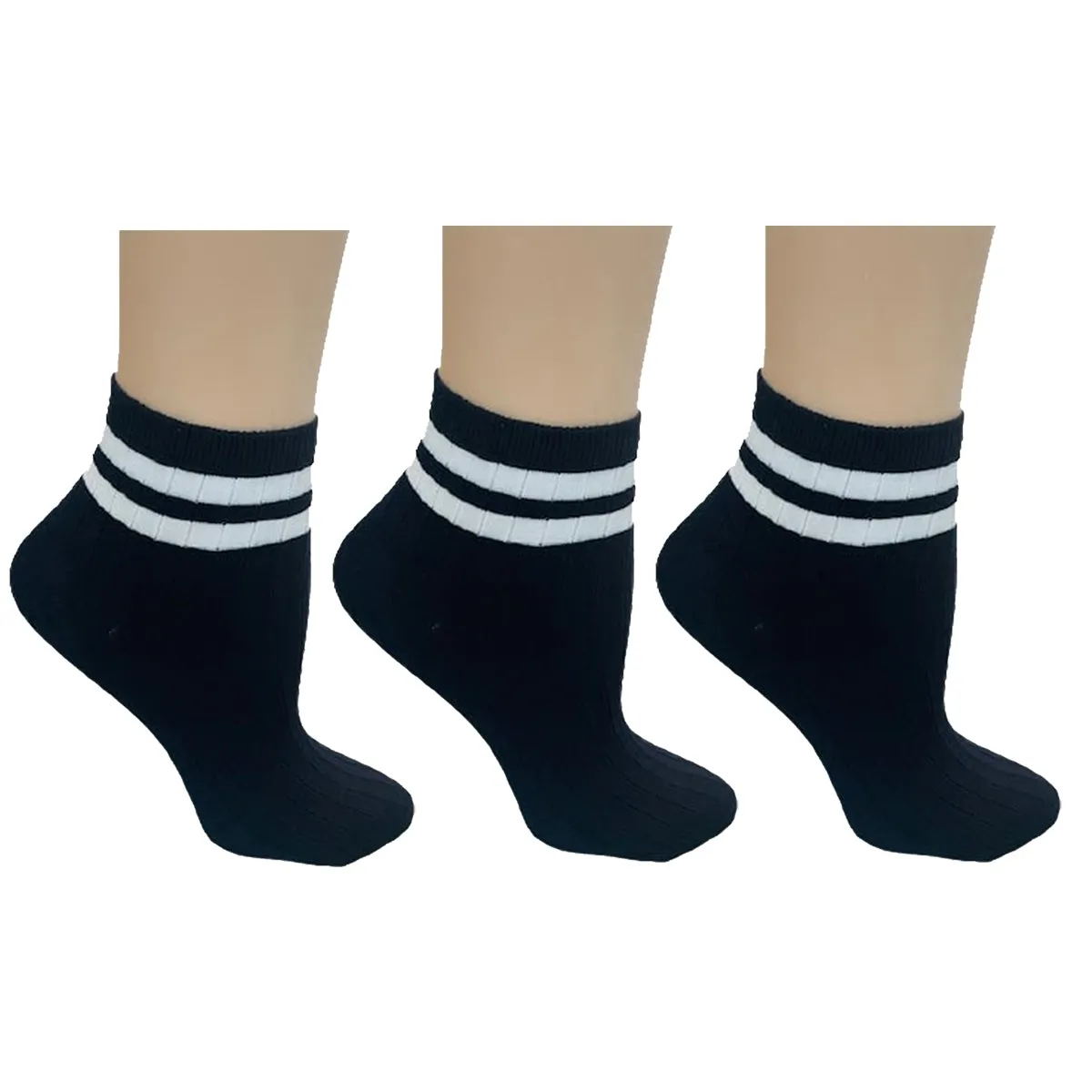 Women's Bamboo Quarter Hi Performance Socks Striped Ankle and Sporty